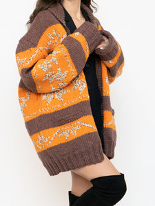 Vintage x COWICHAN Orange & Brown Patterned Hand-Knit Jacket (M-XL)