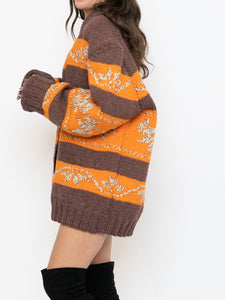 Vintage x COWICHAN Orange & Brown Patterned Hand-Knit Jacket (M-XL)