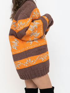 Vintage x COWICHAN Orange & Brown Patterned Hand-Knit Jacket (M-XL)