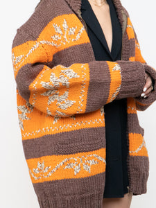 Vintage x COWICHAN Orange & Brown Patterned Hand-Knit Jacket (M-XL)