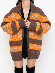 Vintage x COWICHAN Orange & Brown Patterned Hand-Knit Jacket (M-XL)