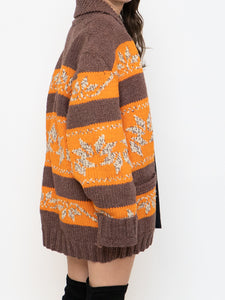 Vintage x COWICHAN Orange & Brown Patterned Hand-Knit Jacket (M-XL)