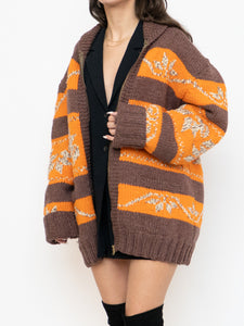 Vintage x COWICHAN Orange & Brown Patterned Hand-Knit Jacket (M-XL)