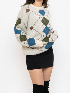 Vintage x Wool-Blend Knit Argyle Sweater (XS-L)