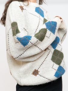 Vintage x Wool-Blend Knit Argyle Sweater (XS-L)