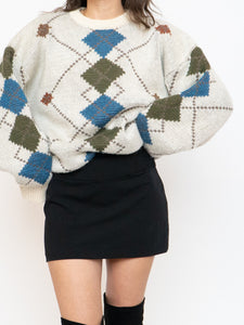 Vintage x Wool-Blend Knit Argyle Sweater (XS-L)