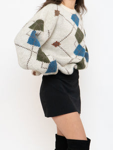 Vintage x Wool-Blend Knit Argyle Sweater (XS-L)