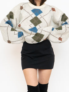 Vintage x Wool-Blend Knit Argyle Sweater (XS-L)