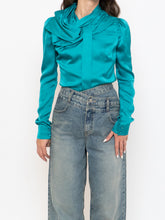 Load image into Gallery viewer, DEADSTOCK x HUANG SHU CHI x Teal Silk-feel Top (S, M)