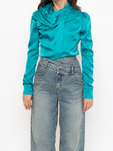 Load image into Gallery viewer, DEADSTOCK x HUANG SHU CHI x Teal Silk-feel Top (S, M)