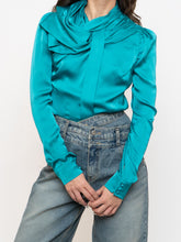 Load image into Gallery viewer, DEADSTOCK x HUANG SHU CHI x Teal Silk-feel Top (S, M)