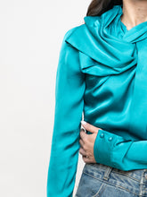 Load image into Gallery viewer, DEADSTOCK x HUANG SHU CHI x Teal Silk-feel Top (S, M)