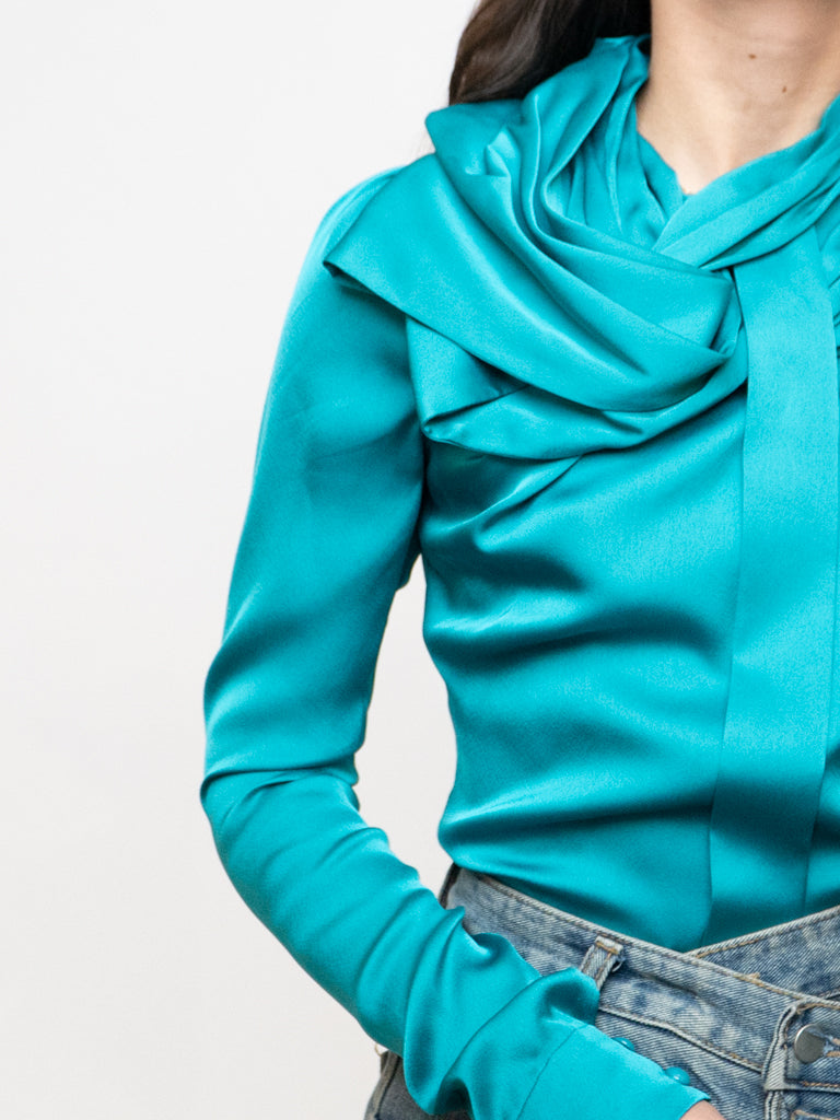 DEADSTOCK x HUANG SHU CHI x Teal Silk-feel Top (S, M)