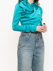 DEADSTOCK x HUANG SHU CHI x Teal Silk-feel Top (S, M)
