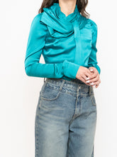 Load image into Gallery viewer, DEADSTOCK x HUANG SHU CHI x Teal Silk-feel Top (S, M)