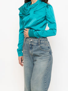 DEADSTOCK x HUANG SHU CHI x Teal Silk-feel Top (S, M)