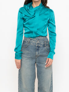 DEADSTOCK x HUANG SHU CHI x Teal Silk-feel Top (S, M)