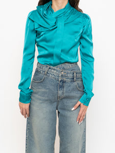 DEADSTOCK x HUANG SHU CHI x Teal Silk-feel Top (S, M)