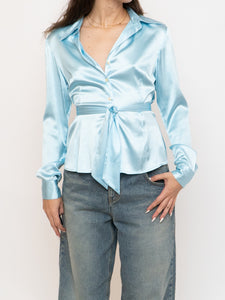Vintage x Baby Blue Silk Button-up (XS, S)