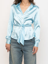 Load image into Gallery viewer, Vintage x Baby Blue Silk Button-up (XS, S)