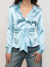 Load image into Gallery viewer, Vintage x Baby Blue Silk Button-up (XS, S)