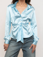 Load image into Gallery viewer, Vintage x Baby Blue Silk Button-up (XS, S)