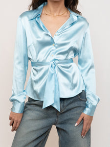 Vintage x Baby Blue Silk Button-up (XS, S)
