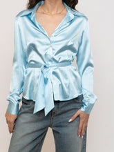 Load image into Gallery viewer, Vintage x Baby Blue Silk Button-up (XS, S)