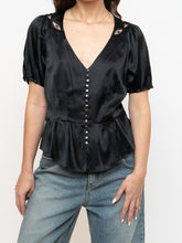 Load image into Gallery viewer, REBECCA TAYLOR x Black Silk Short Sleeve (S, M)