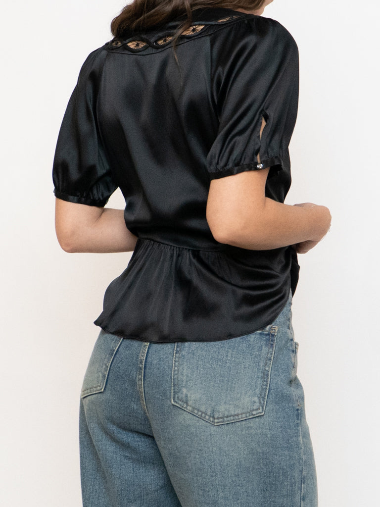 REBECCA TAYLOR x Black Silk Short Sleeve (S, M)