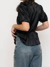 Load image into Gallery viewer, REBECCA TAYLOR x Black Silk Short Sleeve (S, M)