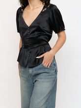 Load image into Gallery viewer, REBECCA TAYLOR x Black Silk Short Sleeve (S, M)