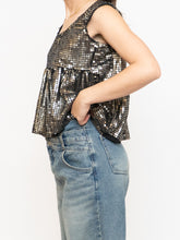Load image into Gallery viewer, Vintage x Black, Grey Silk Sequin Cropped Tank (M, L)