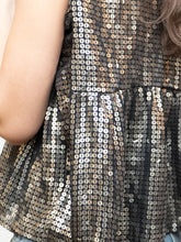 Load image into Gallery viewer, Vintage x Black, Grey Silk Sequin Cropped Tank (M, L)