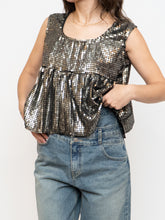 Load image into Gallery viewer, Vintage x Black, Grey Silk Sequin Cropped Tank (M, L)