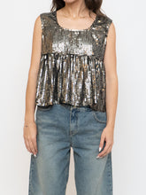 Load image into Gallery viewer, Vintage x Black, Grey Silk Sequin Cropped Tank (M, L)