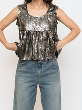 Load image into Gallery viewer, Vintage x Black, Grey Silk Sequin Cropped Tank (M, L)