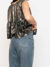 Load image into Gallery viewer, Vintage x Black, Grey Silk Sequin Cropped Tank (M, L)