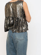 Load image into Gallery viewer, Vintage x Black, Grey Silk Sequin Cropped Tank (M, L)