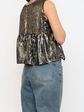 Load image into Gallery viewer, Vintage x Black, Grey Silk Sequin Cropped Tank (M, L)