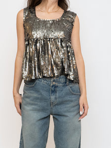 Vintage x Black, Grey Silk Sequin Cropped Tank (M, L)