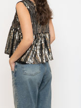 Load image into Gallery viewer, Vintage x Black, Grey Silk Sequin Cropped Tank (M, L)