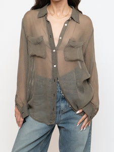 EQUIPMENT FEMME x Sheer Houndstooth Blouse (S, M)