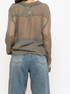 EQUIPMENT FEMME x Sheer Houndstooth Blouse (S, M)