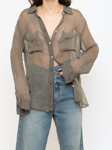 EQUIPMENT FEMME x Sheer Houndstooth Blouse (S, M)