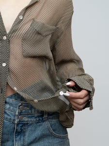 EQUIPMENT FEMME x Sheer Houndstooth Blouse (S, M)