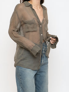 EQUIPMENT FEMME x Sheer Houndstooth Blouse (S, M)