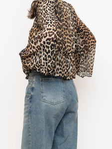 GANNI x Leopard Print Pleated Blouse (XS, S)