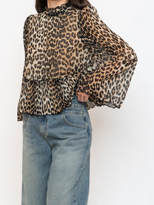 GANNI x Leopard Print Pleated Blouse (XS, S)