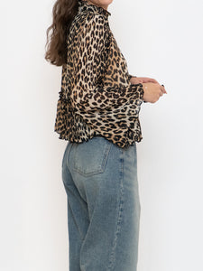 GANNI x Leopard Print Pleated Blouse (XS, S)